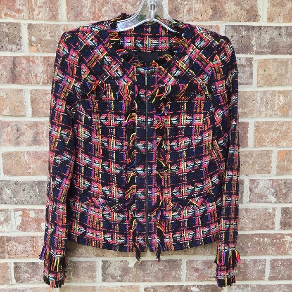 Trina Turk Multicolor Fringe Detail Jacket Size 2 - Picture 1 of 5